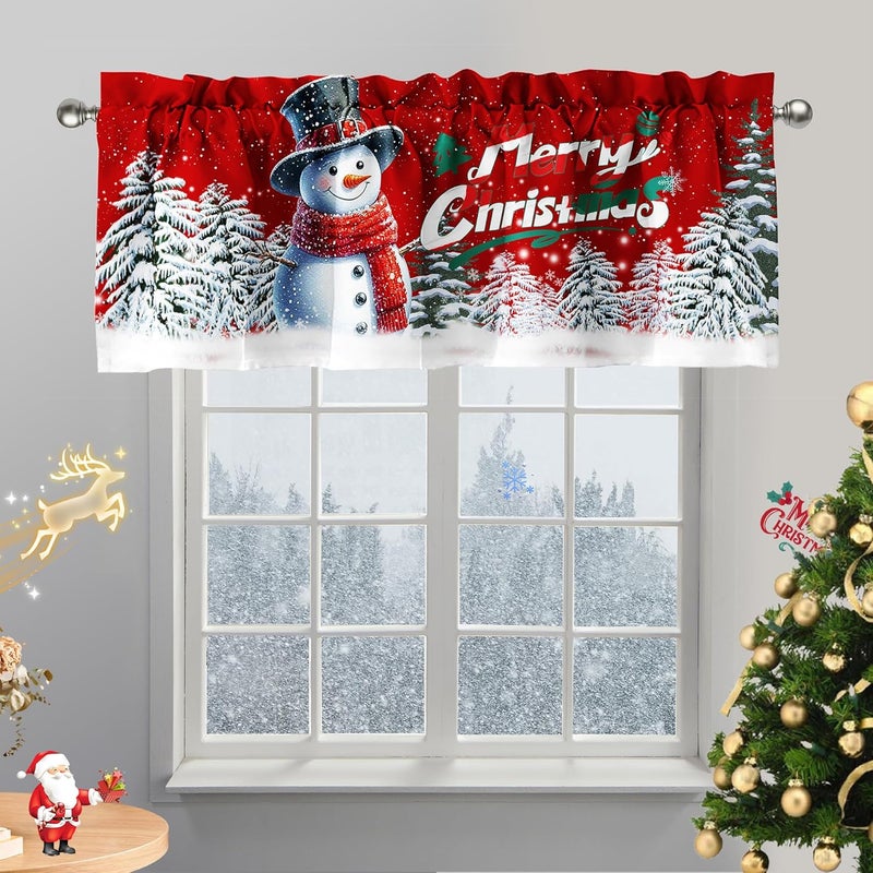 SUNWISHA Christmas Curtain Valances Set 52x18'' - Snowflake Christmas Classic Merry Christmas Window Curtains Kitchen/Bathroom/Laundry Decor, Winter Holiday Home Valances Red - Image 3